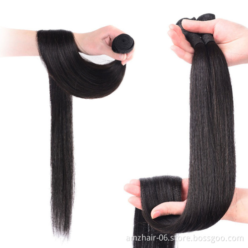 Amzhair Cheap Straight Brazilian Cuticle Aligned Virgin Human Hair 3 4 Bundles Double Weft Human Hair Bundles Extension Vendor